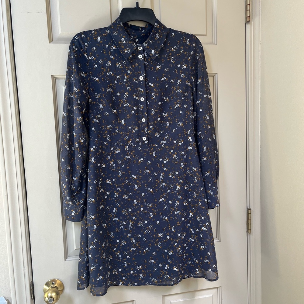 Frank & Oak Floral Love Sleeve Chiffon Shirt Dress
